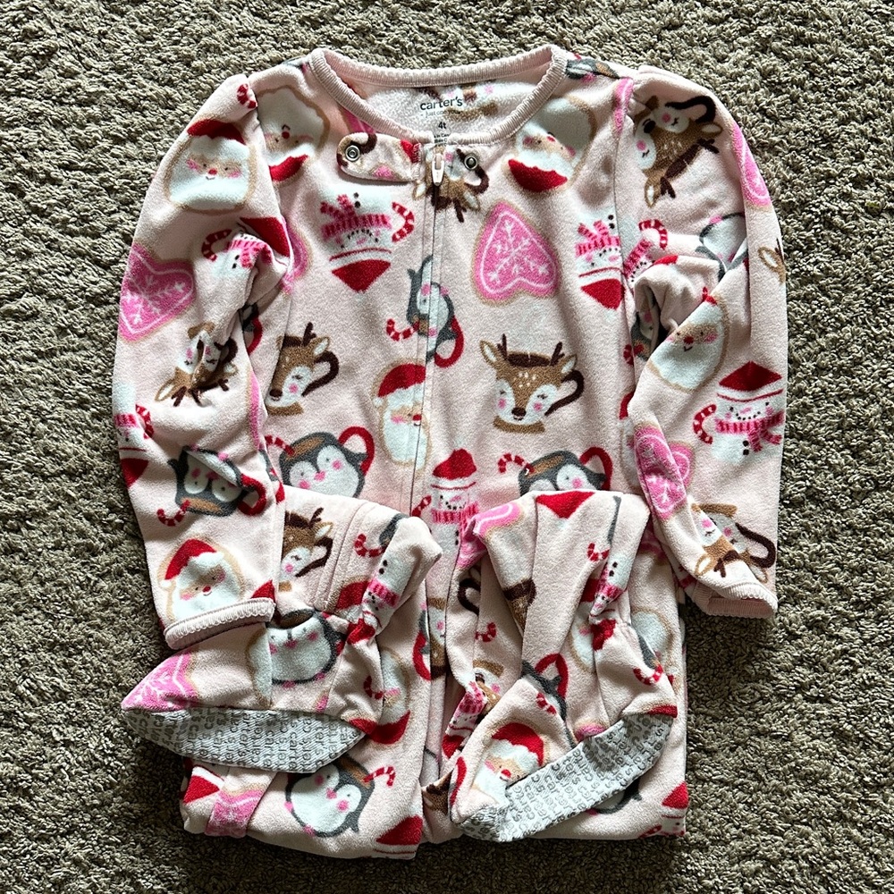 Carter's Pink Santa and Reindeer Pajama Set
